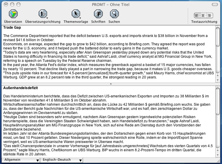 Screenshot vom Programm: @promt Mac 8.3 Englisch <=> Deutsch